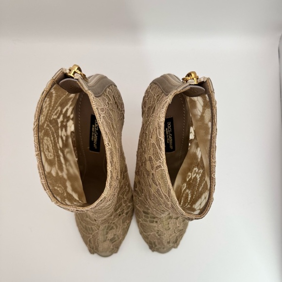 New Dolce & Gabbana "Taomina" Champagne Corded Lace Ankle Boots Size 36 - Picture 6 of 13